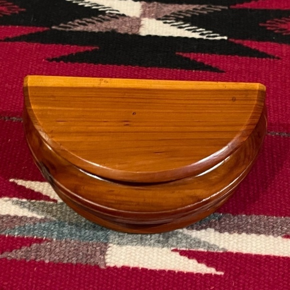 VTG Small Cedar Wood Half Moon Hinged Lid Trinket Jewelry Box - Picture 2 of 11